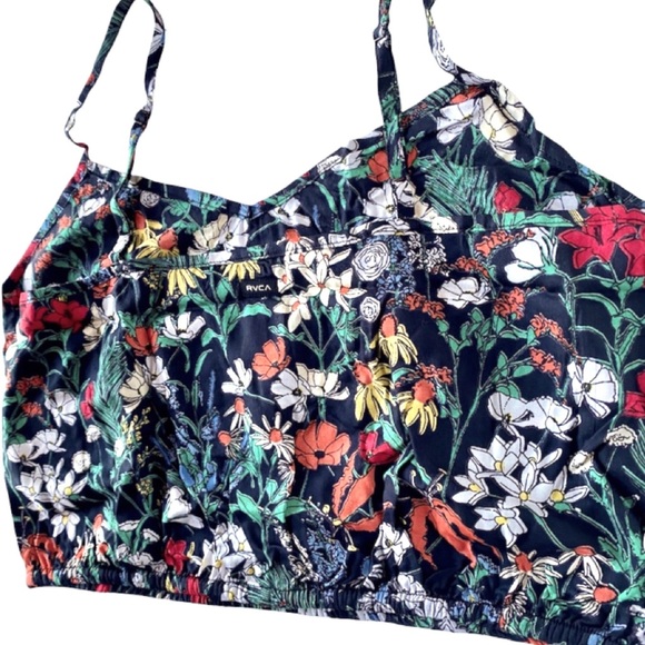 ✨HP✨🆕 RVCA | Vibrant Black & Turquoise Floral Tracker Crop Tank Top. - Picture 8 of 12